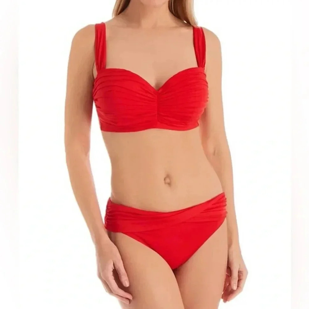 Bleu Rod Beattie Kore Shirred Underwire Bikini Swim Top Side 40D Bottom Size 10